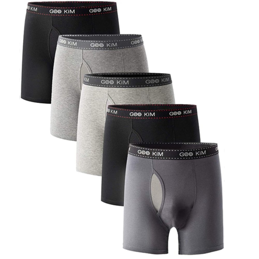 5 Pairs GOO KIM Men's Cotton Boxer Briefs Underwear for Men with Mesh Fly L